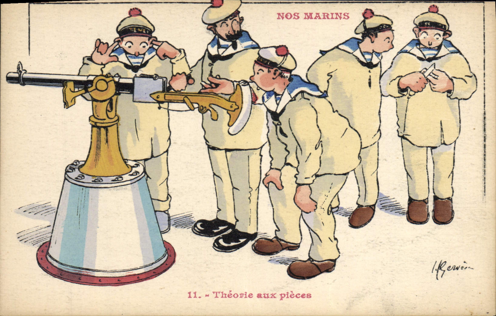 CPA Illustrateur Gervese Nos marins Theorie aux pieces 
