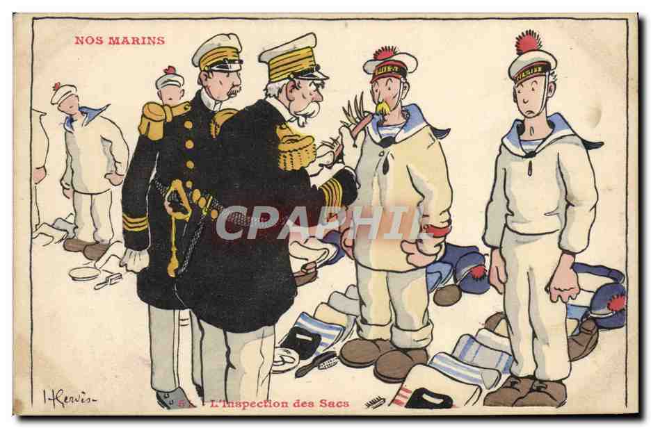 CPA Illustrateur Gervese Nos marins L'inspection des sacs 