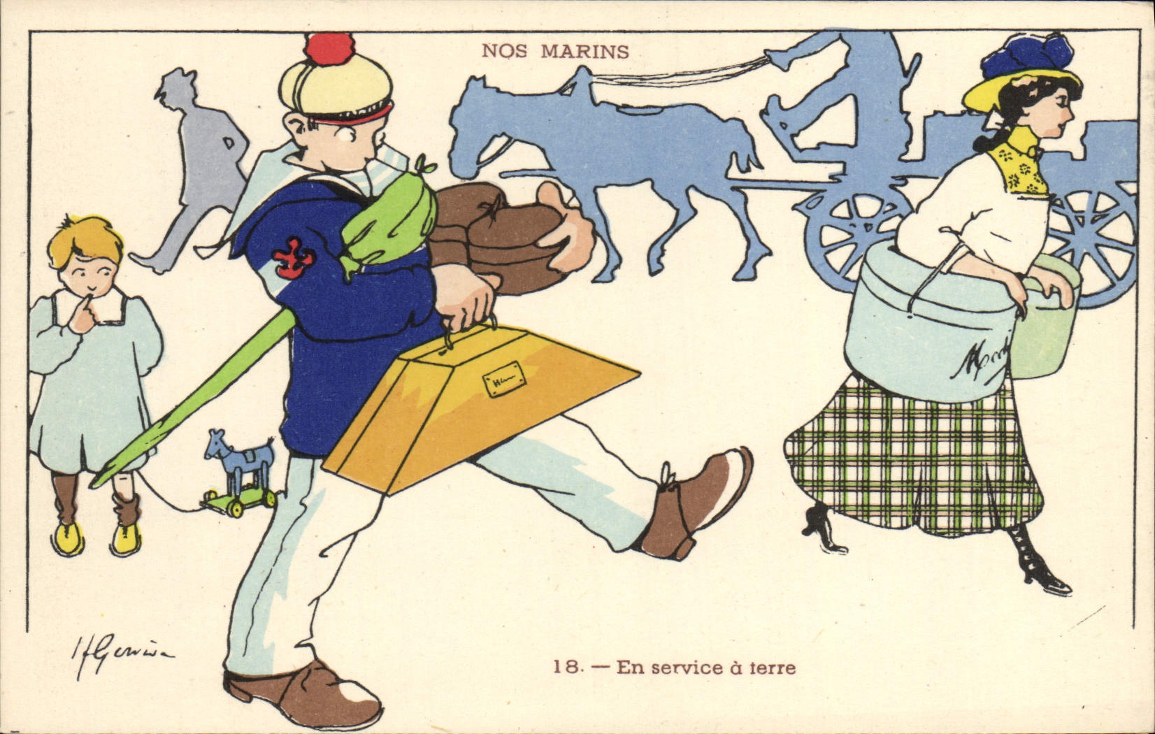 CPA Illustrateur Gervese Nos marins En service a terre 