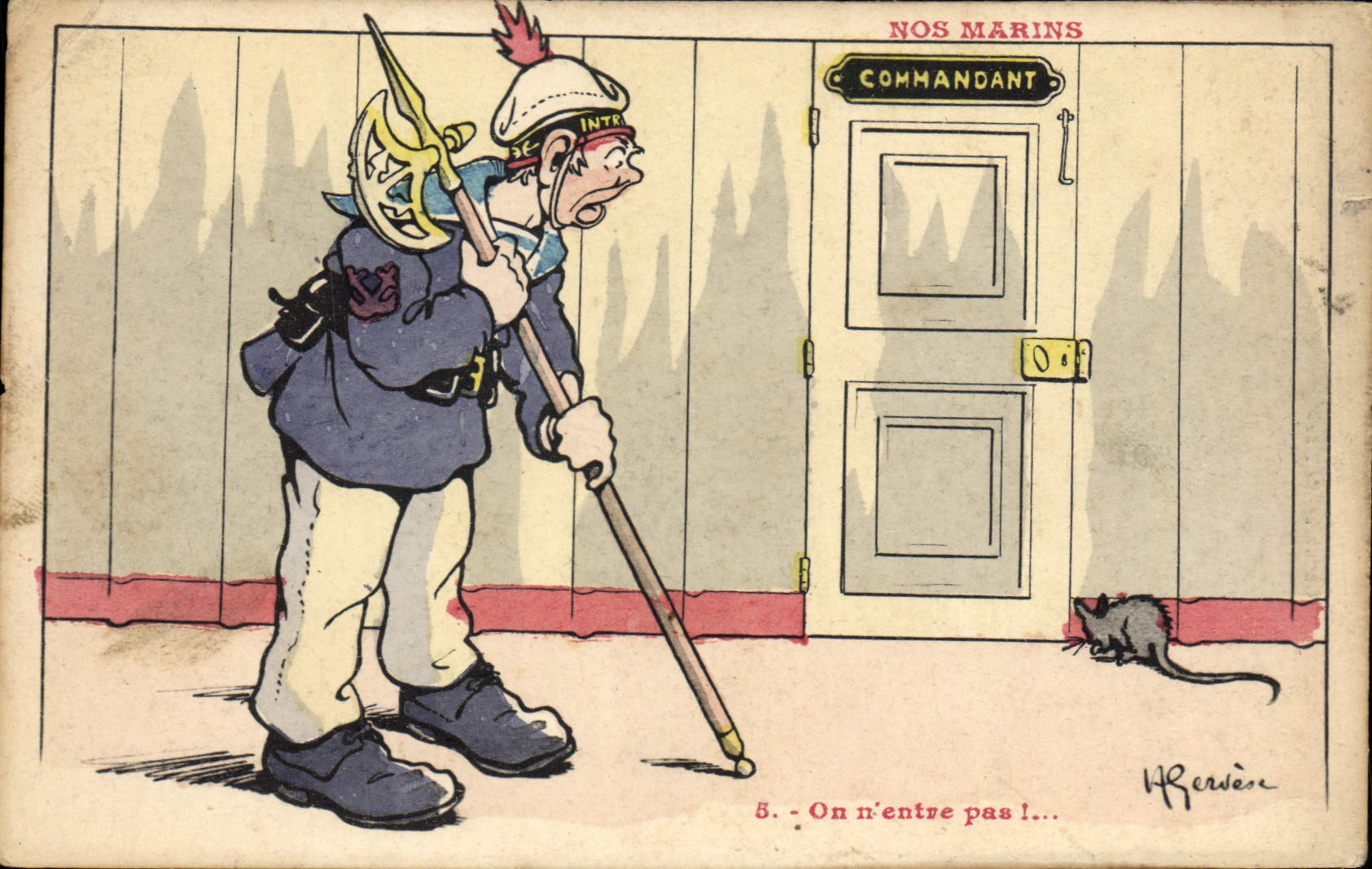 CPA Illustrateur Gervese Nos marins On n'entre pas Souris 