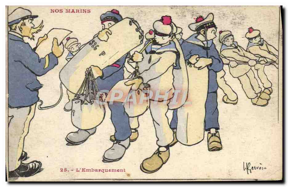 CPA Illustrateur Gervese Nos marins L'embarquement 