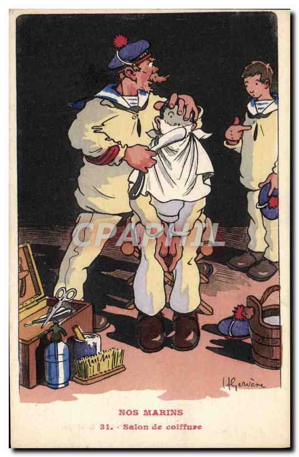 CPA Illustrateur Gervese Nos marins Salon de coiffure Coiffeur 