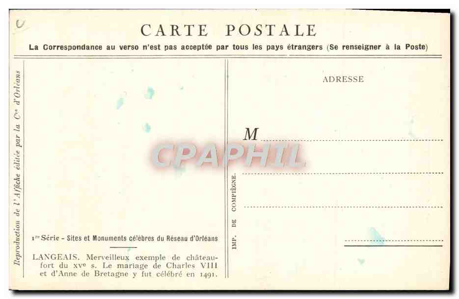 CPA Train Chemin de fer de Paris a Orleans Circuits automobiles Langeais  — Rückseite