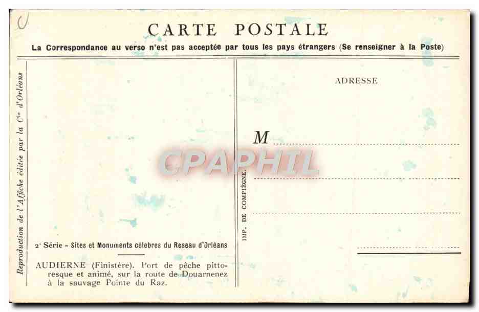 CPA Train Chemin de fer d'Orleans Circuits automobiles Audierne  — Rückseite