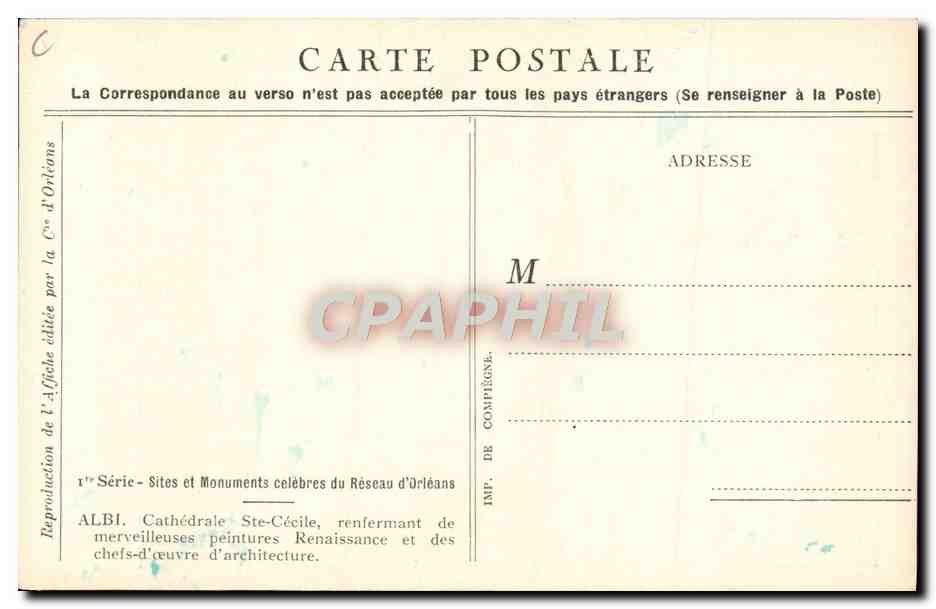 CPA Train Chemin de fer d'Orleans Albi et le pont Vieux — Rückseite