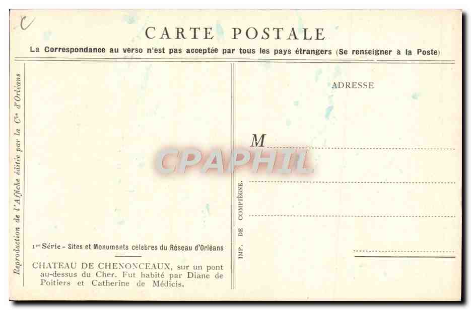 CPA Train Chemin de fer de Paris a Orleans Circuits automobiles Chenonceaux — Rückseite