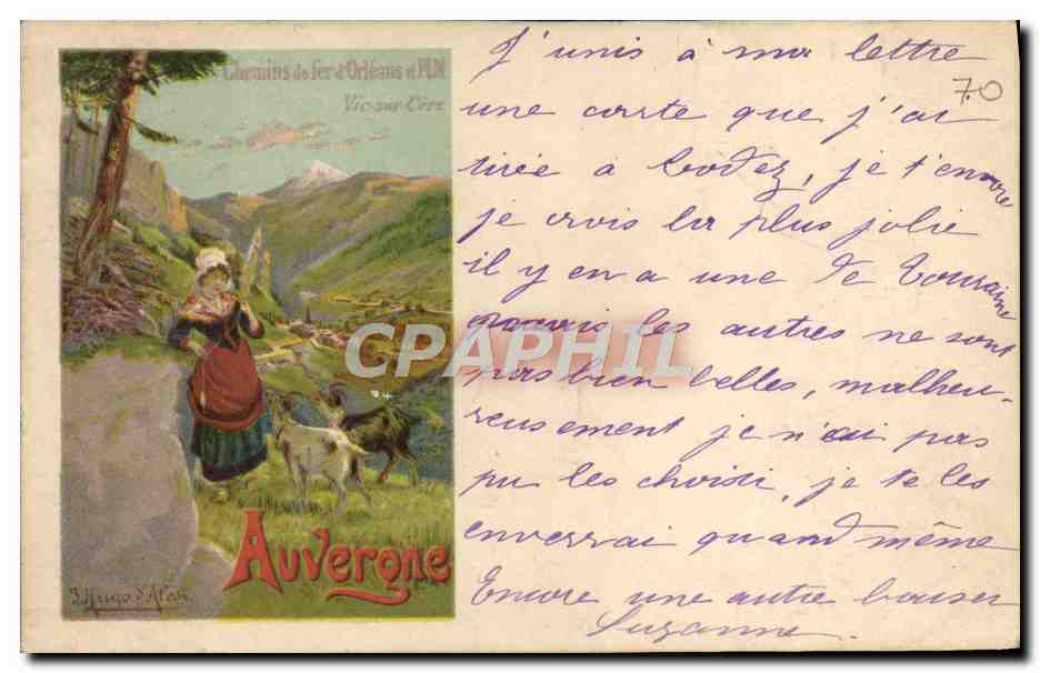 CPA Train Auvergne Folklore Chemins de fer d'Orleans et PLM Chevre Bouc 