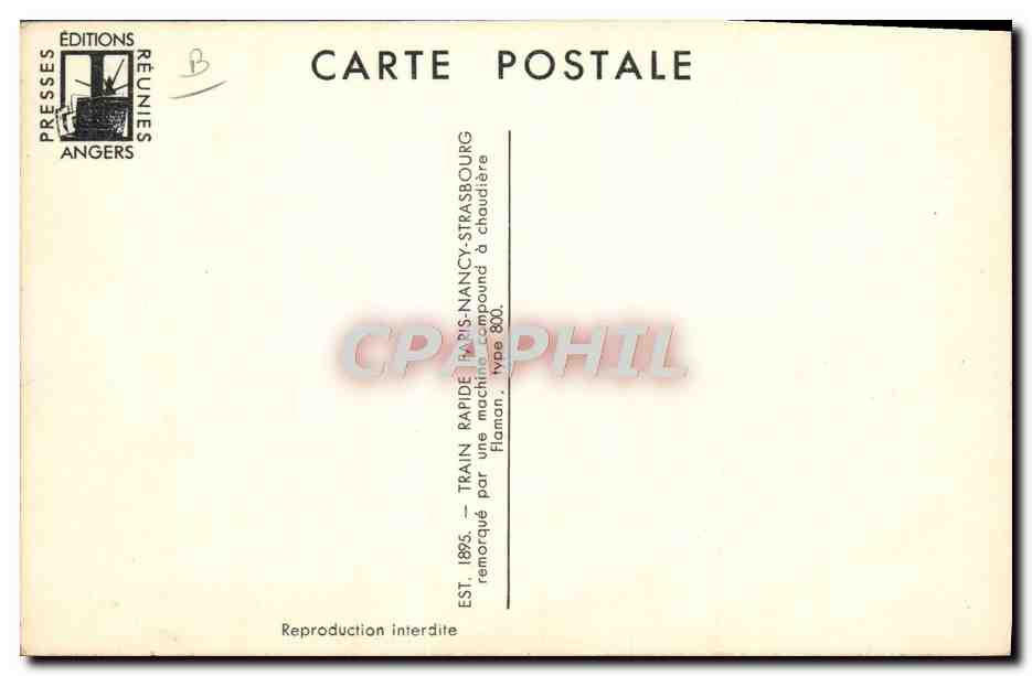 CPM Train Est 1895 Train rapide Paris Nancy Strasbourg machine Flaman  — Rückseite