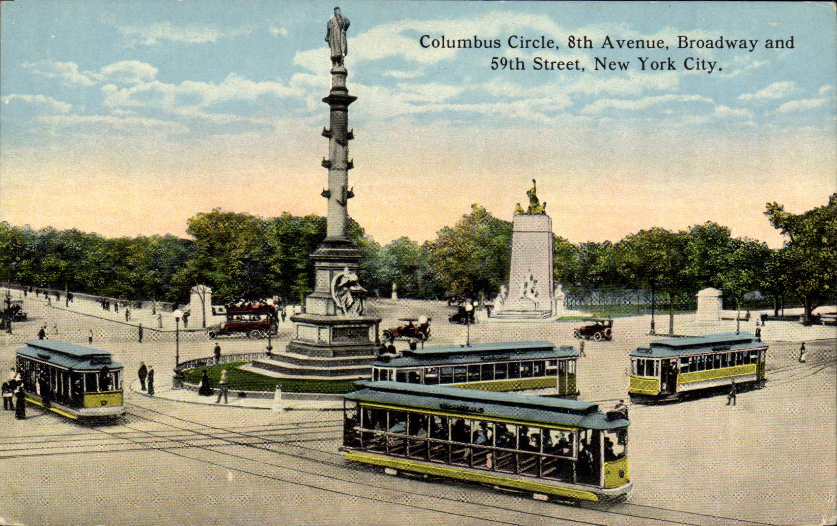 CPA Tramway Train Colombus circle 8th avenue Broadway and 59th street New York City 
