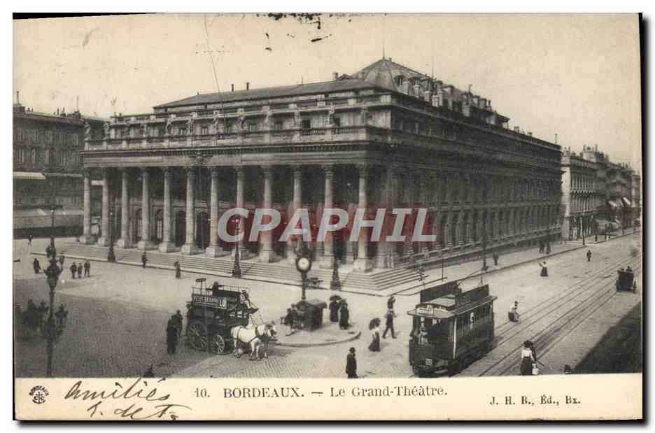 CPA Tramway Train Bordeaux Le grand theatre 