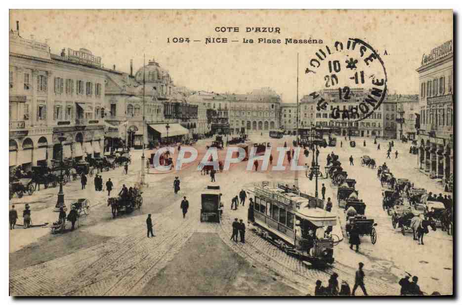 CPA Tramway Train Nice la place Massena 