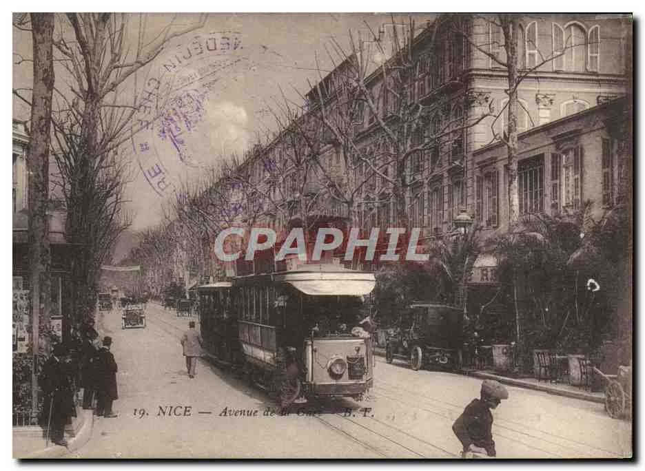 CPA Tramway Train Nice Avenue de la gare Cachet Hopital temporaire 