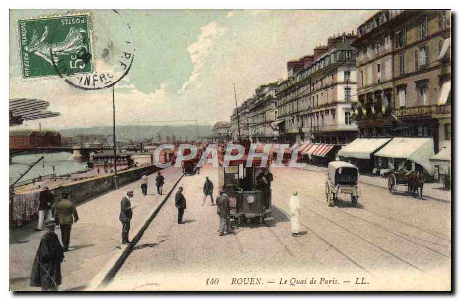 CPA Tramway Train Rouen Le quai de Paris 