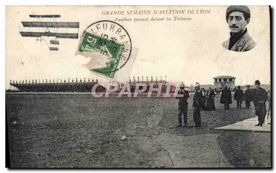 CPA Aviation Avion Grande semaine d'aviation de Lyon Paulhan passant devant les tribunes 