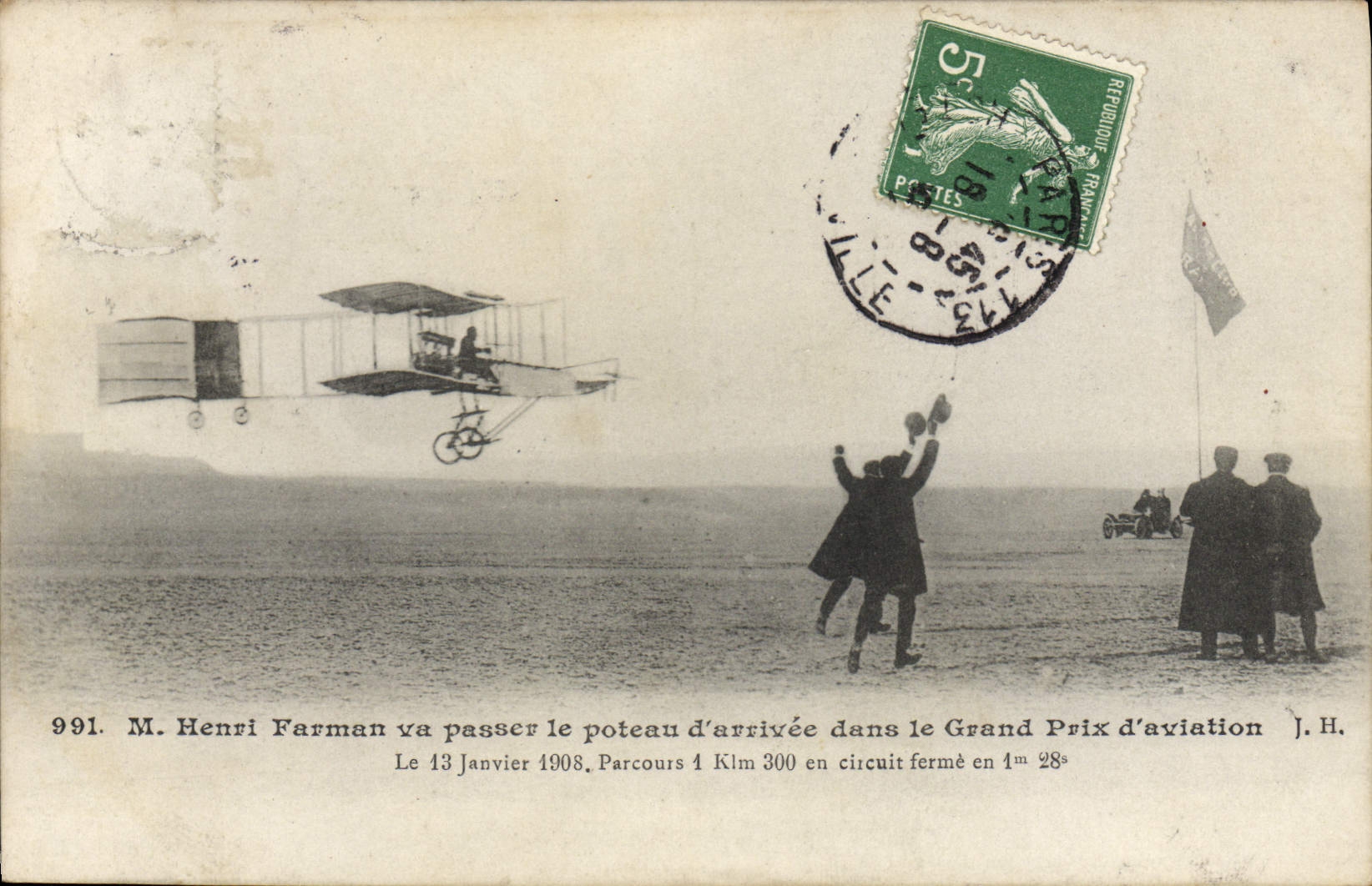 CPA Aviation Avion M Henri Farman va passer le poteau d'arrivee dans la grand prix d'aviation 