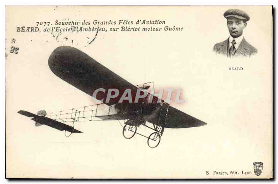 CPA Aviation Avion Souvenir des grandes fetes d'aviation Beard Ecole d'Amberieu Bleriot moteur Gnome 