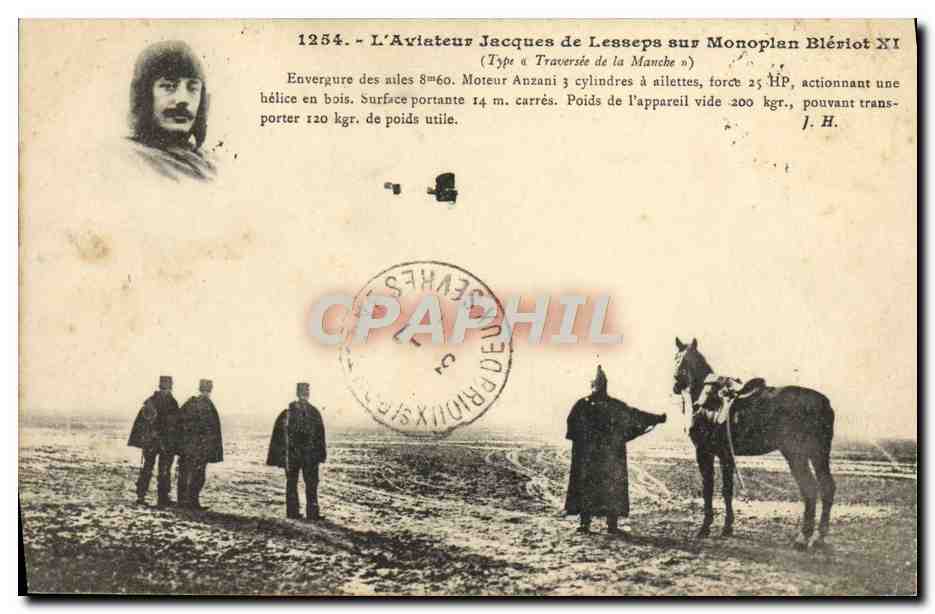 CPA Aviation Avion L'aviateur Jacques de Lesseps sur monoplan Bleriot XI