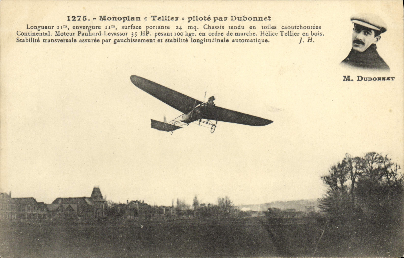 CPA Aviation Avion Monoplan Tellier pilote par dubonnet 