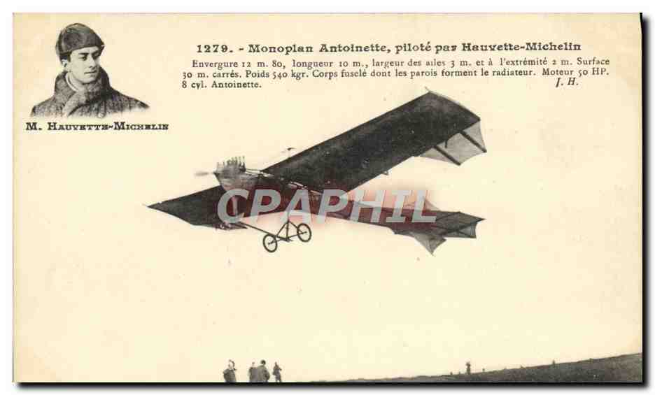 CPA Aviation Avion Monoplan Antoinette pilote par Hauvette Michelin 