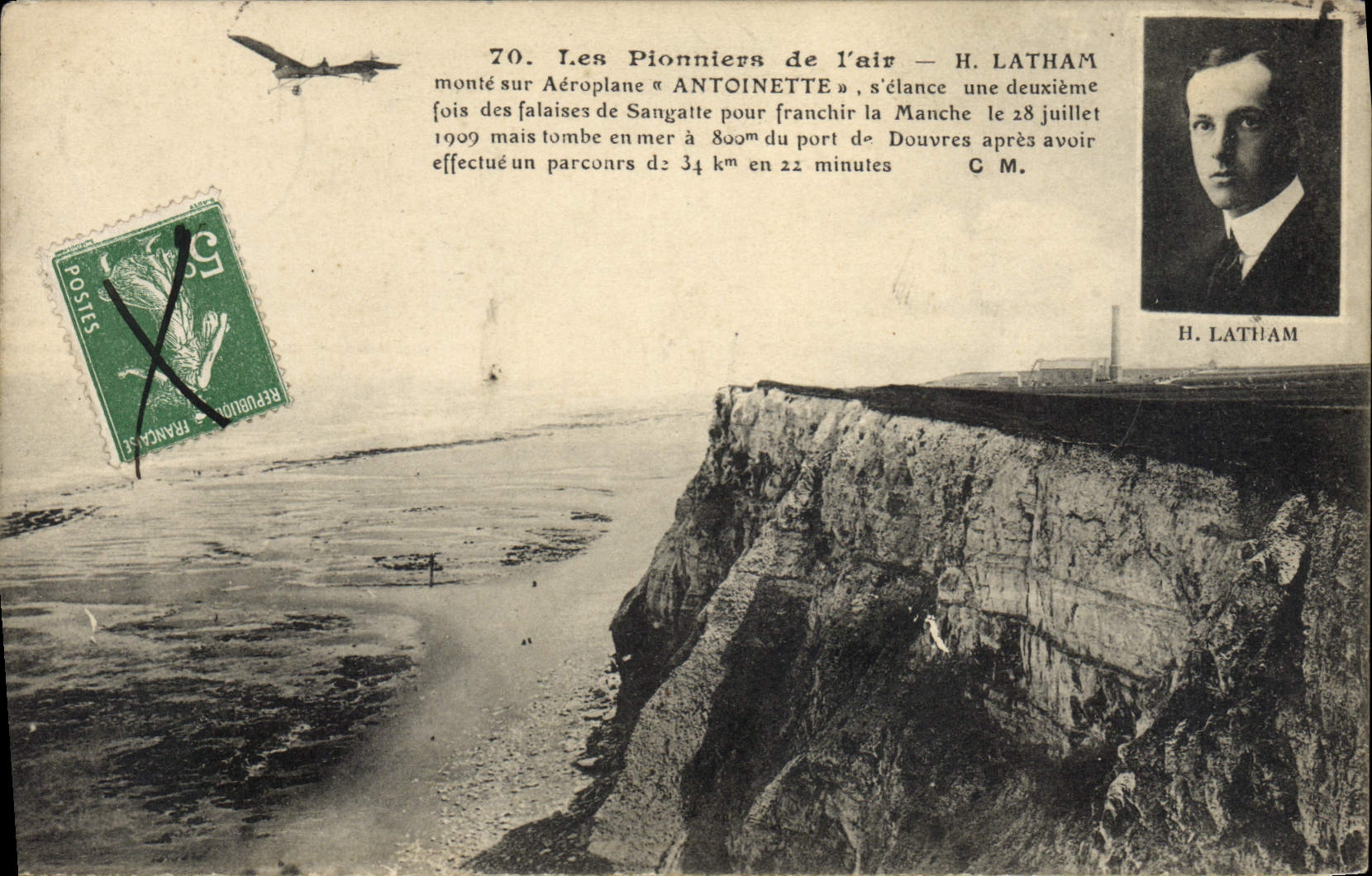 CPA Aviation Avion latham monte sur aeroplane Antoinette 