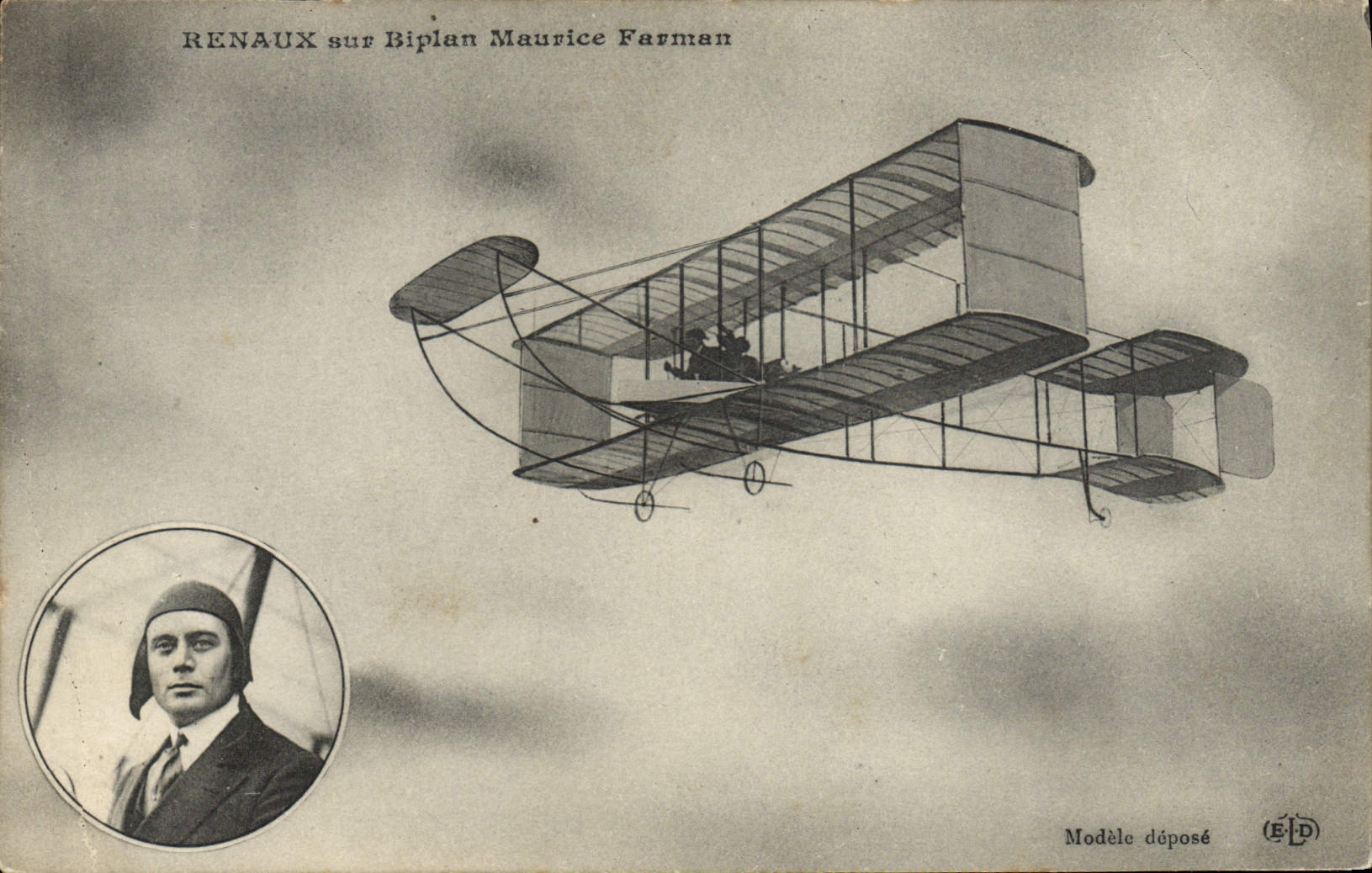 CPA Aviation Avion Renaux sur biplan Maurice Farman 