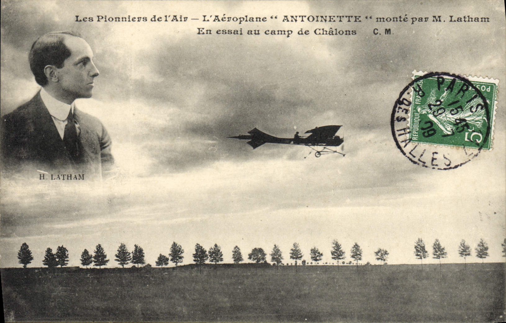 CPA Aviation Avion Aeroplane Antoinette monte par Latham En essai au camp de Chalons 
