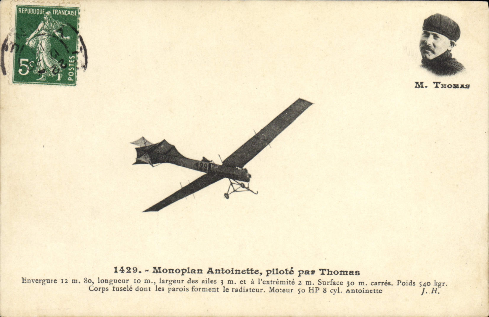CPA Aviation Avion Monoplan antoinette pilote par Thomas 