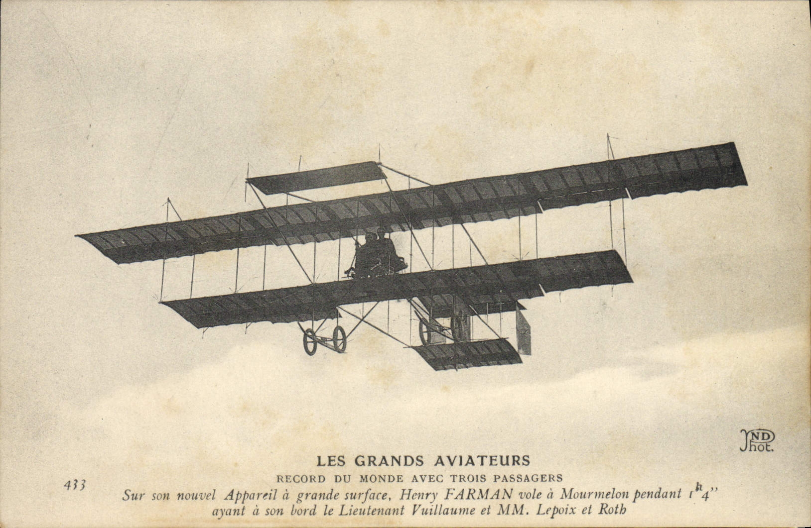 CPA Aviation Avion Record du monde avec trois passagers Henry Farman 