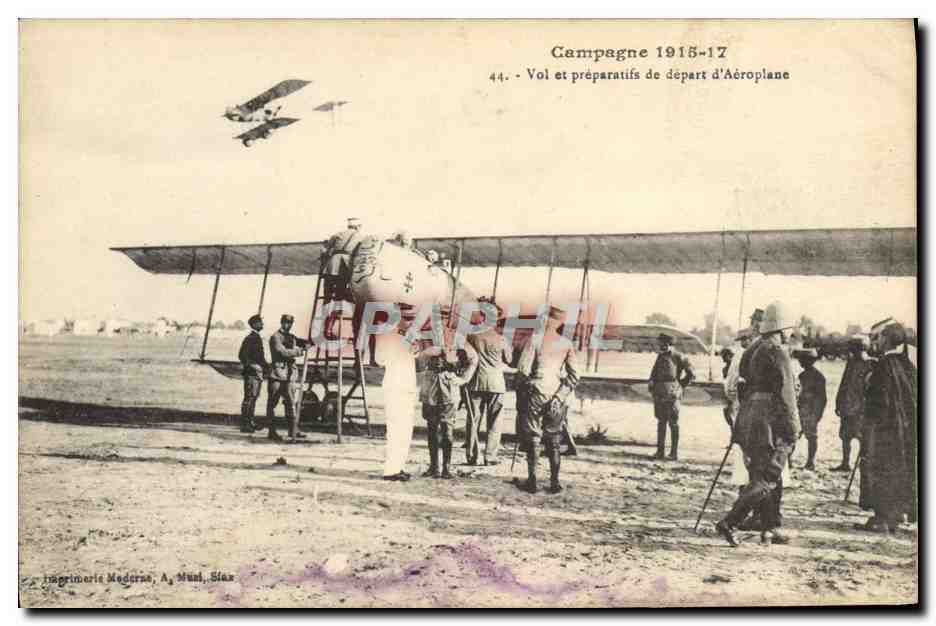 CPA Aviation Avion Campagne 1915 1917 Vol et preparatifs de depart d'aeroplane 