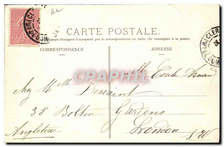 CPA Automobile Circuit d'Auvergne coupe gordon Bennett 1905 Route du circuit avant les 4 routes pres Clermont Ferrand  — Verso