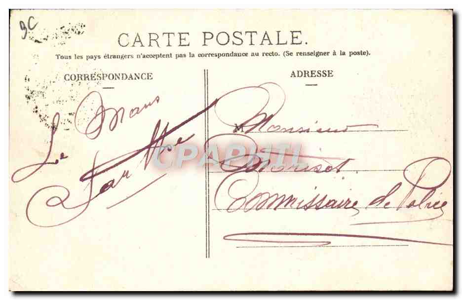CPA Automobile Circuit d'Auvergne coupe gordon Bennett 1905 Tournant du gendarme  — Verso