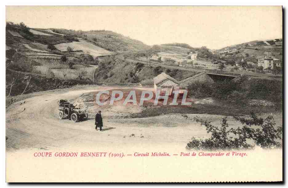 CPA Automobile Circuit d'Auvergne coupe gordon Bennett 1905 Circuit Michelin Pont de Cahmprader et Virage 