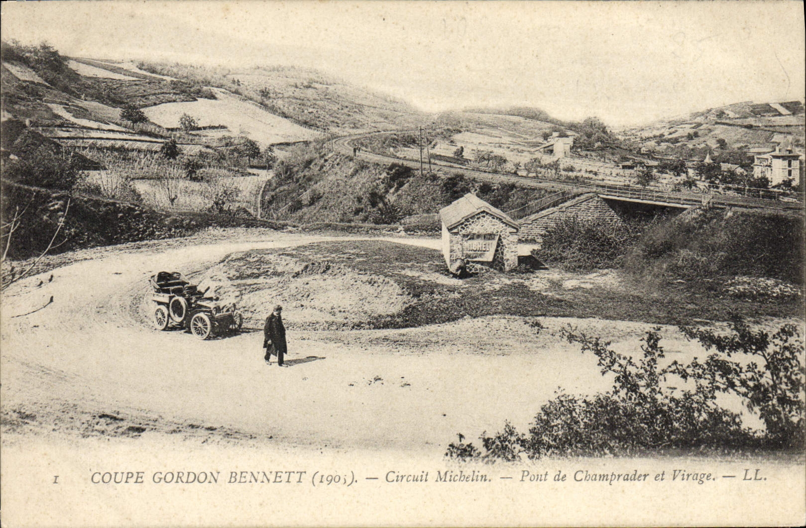 CPA Automobile Circuit d'Auvergne coupe gordon Bennett 1905 Circuit Michelin Pont de Champrader et virage 