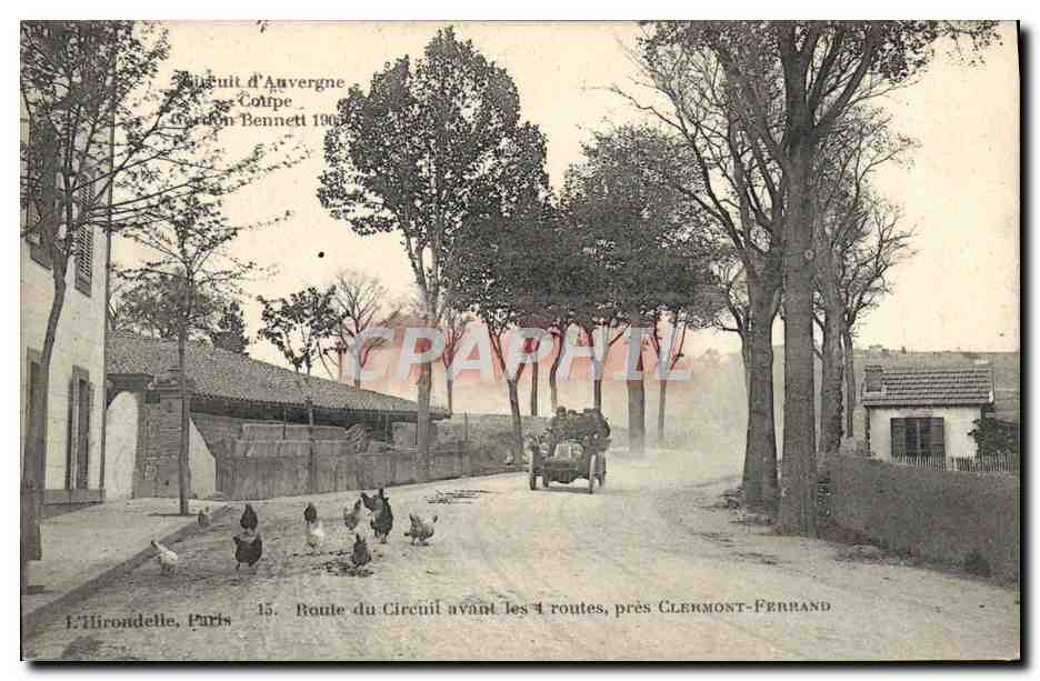 Strada del Circuito prima delle 4 strade, vicino Clermont-Ferrand — Gordon Bennett 1903 — Edizione L'Ilironnelle, Parigi, n°15