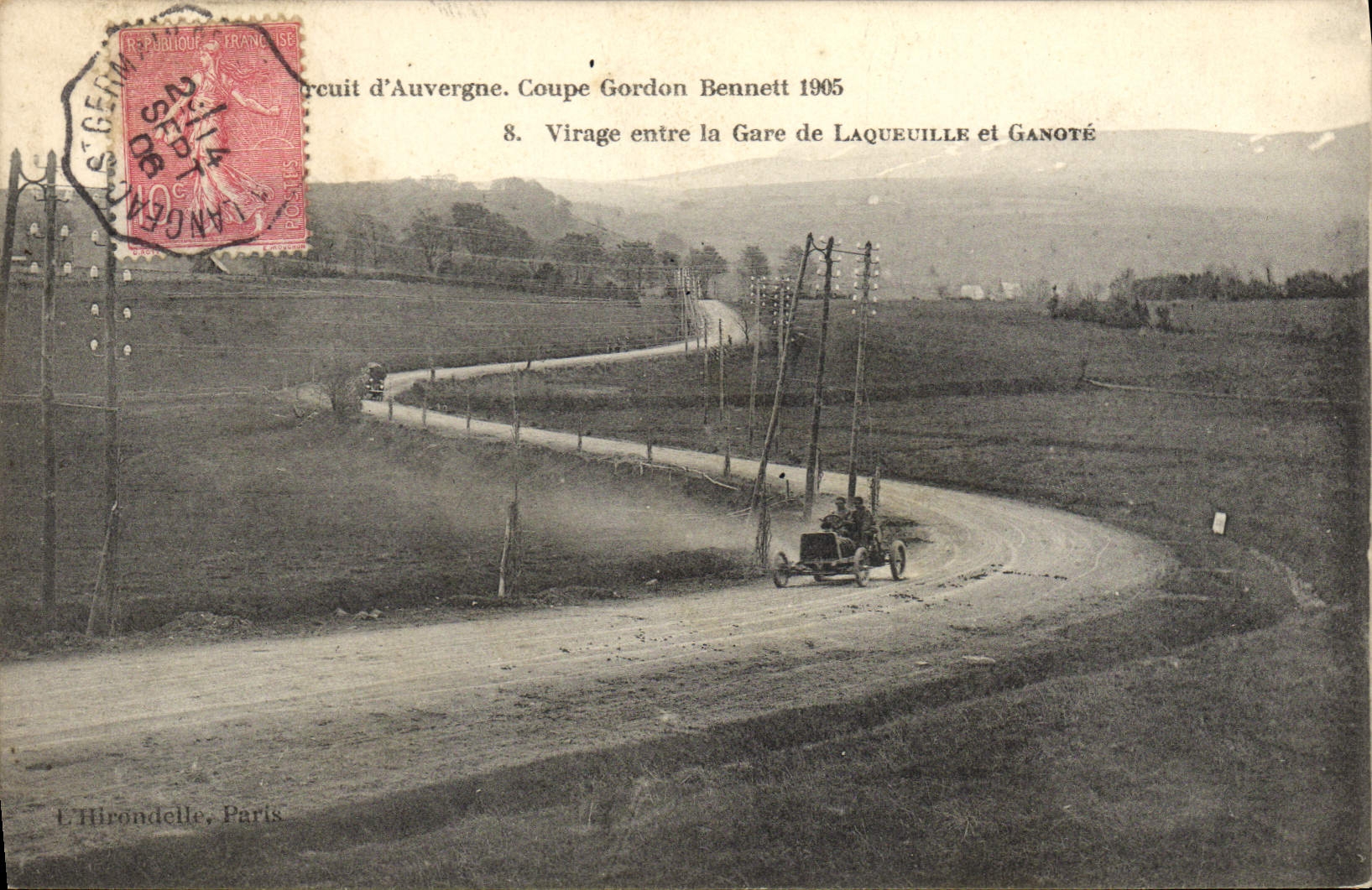 Circuito de Auvergne. Copa Gordon Bennett 1905 — Curva entre la Estación de Laqueuille y Ganoté — L'Hirondelle, París