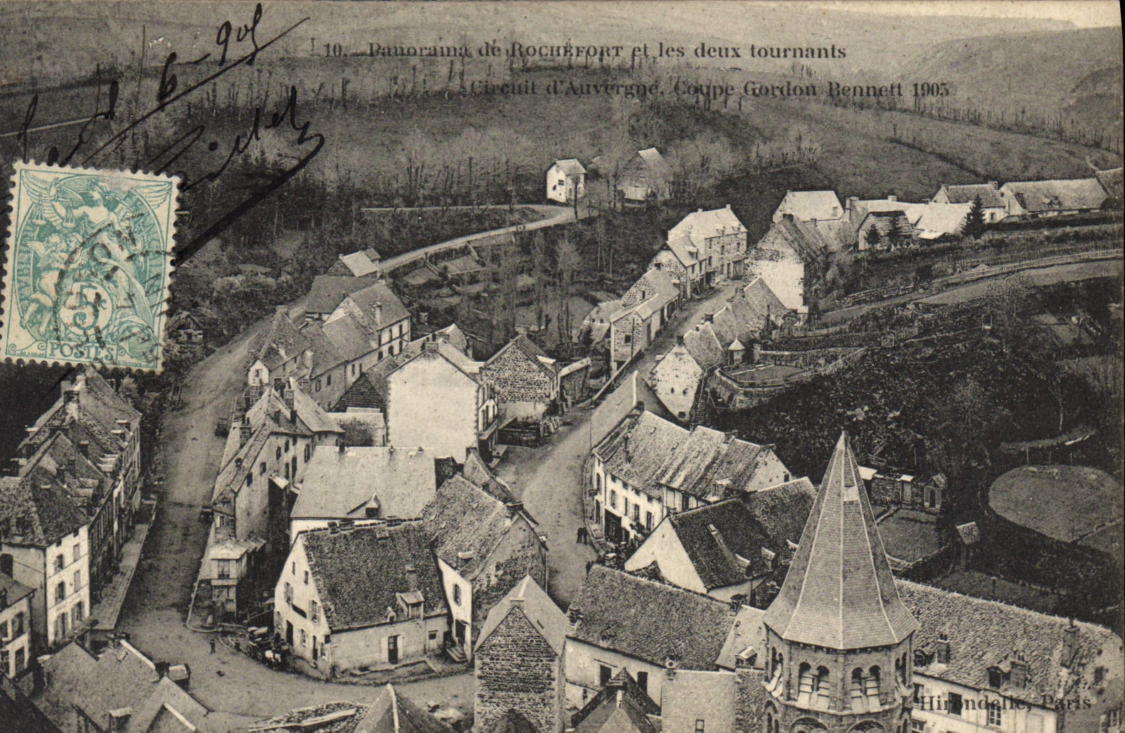 CPA Automobile Circuit d'Auvergne coupe gordon Bennett 1905 Panorama de Rochefort et les deux tournants 