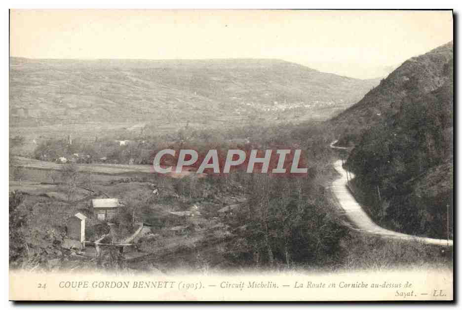 CPA Automobile Circuit d'Auvergne coupe gordon Bennett 1905 Circuit Michelin La route en corniche au dessus de Sayat 