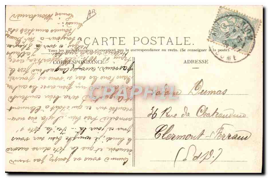 CPA Automobile Circuit d'Auvergne coupe gordon Bennett 1905 Nebouzat tournant des 4 routes  — Verso