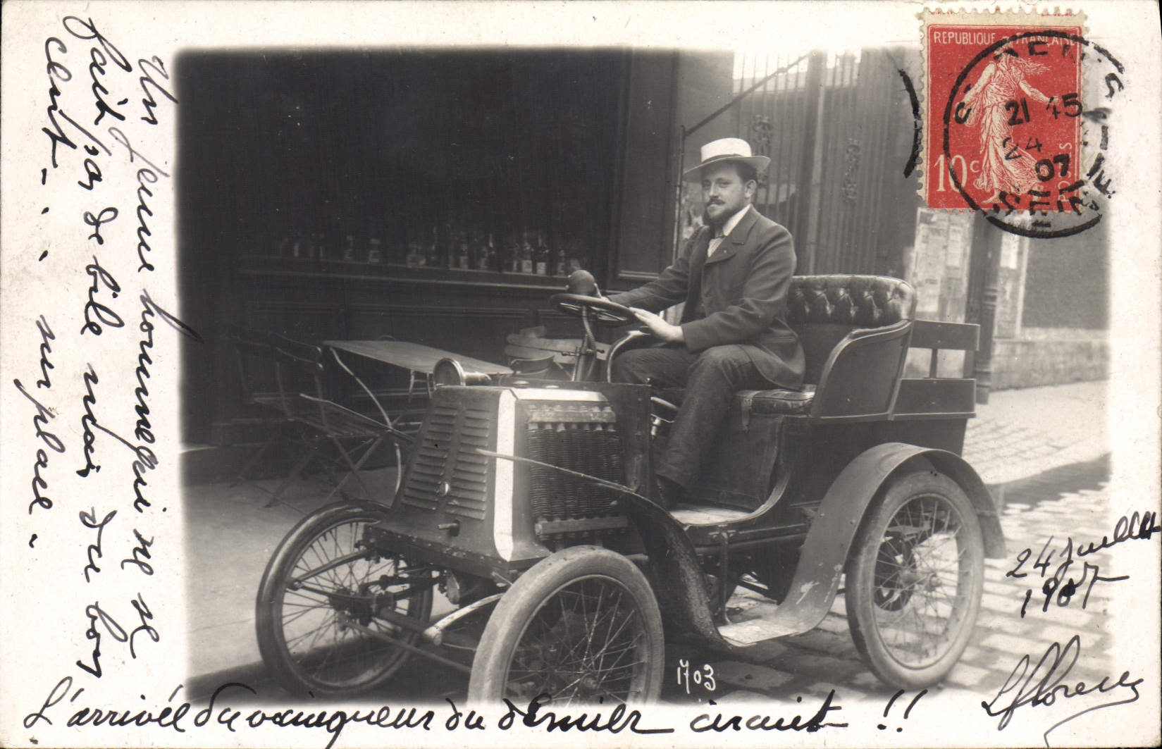 Conductor de automóvil en París — llegada del « primer circuito » — R. Guillaume, París, n°1103