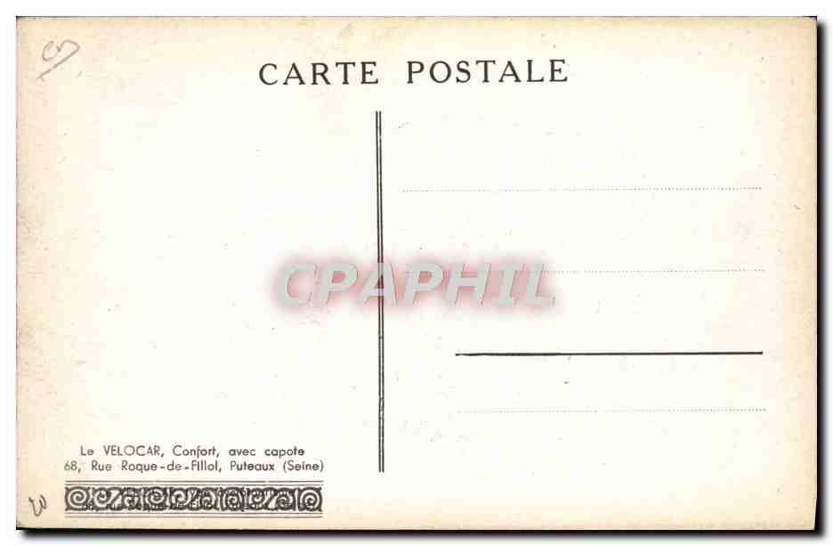 Vélocar comfort con capota — edición comercial — CPAPHIL — Reverso