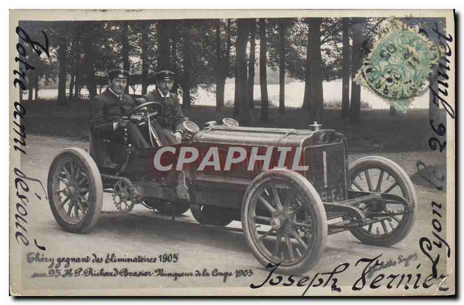 CPA Automobile Thery gagnant des eliminatoires 1905 Richard Brasier 