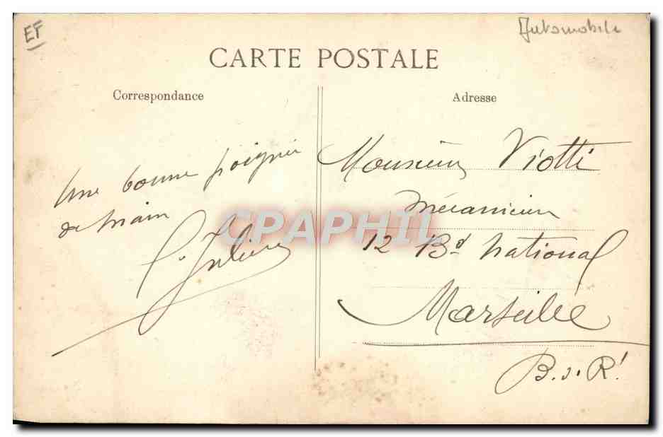 Recepción del Presidente de la República — Salón del Automóvil 1913-1914 — en el Stand Rochet-Schneider — Reverso