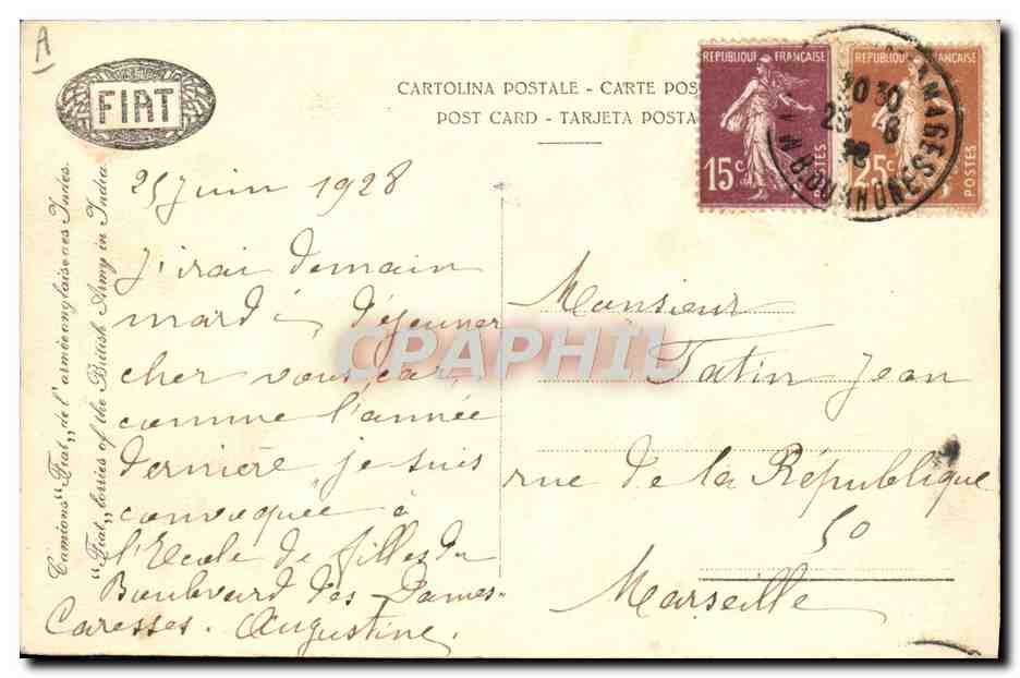 CPA Automobile Autobus Camions Fiat de l'armee anglaise des Indes  — Rückseite
