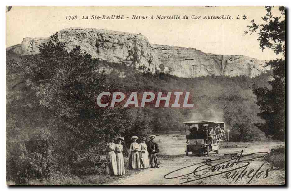 CPA La Sainte Baume Retour a Marseille du car automobile 