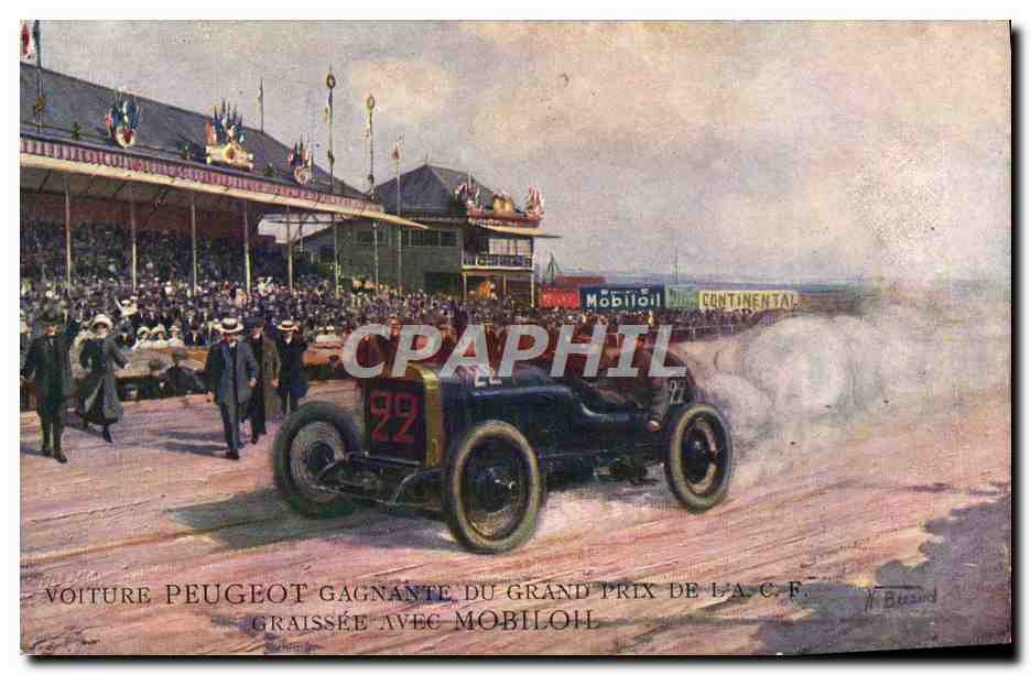 CPA Automobile Voiture Peugeot Grand prix de l'ACF Graissee avec Mobiloil