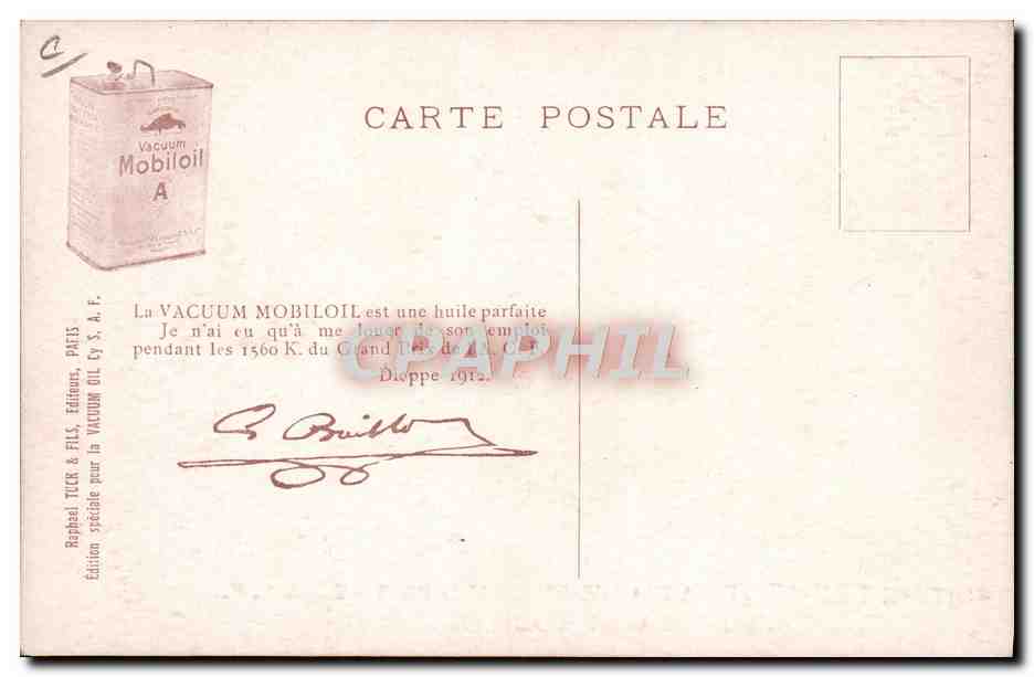 CPA Automobile Voiture Peugeot Grand prix de l'ACF Graissee avec Mobiloil — Verso