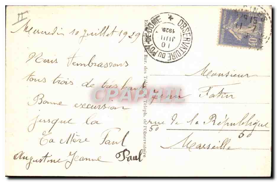 L'Observatoire du Puy-de-Dôme (alt. 1467 m) — Cl. Plazanet — n°33 — Verso