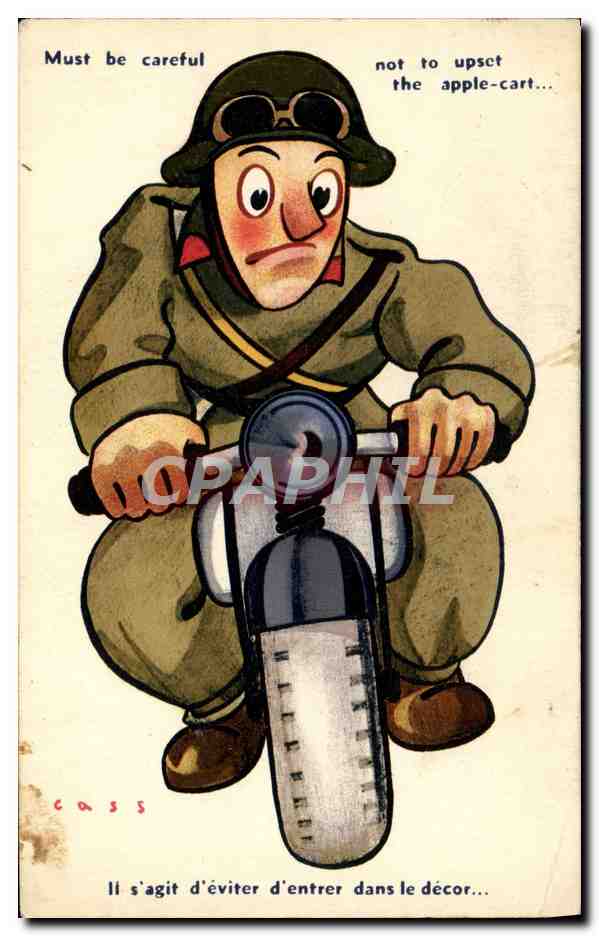 CPA Moto Soldat Militaria Cass 