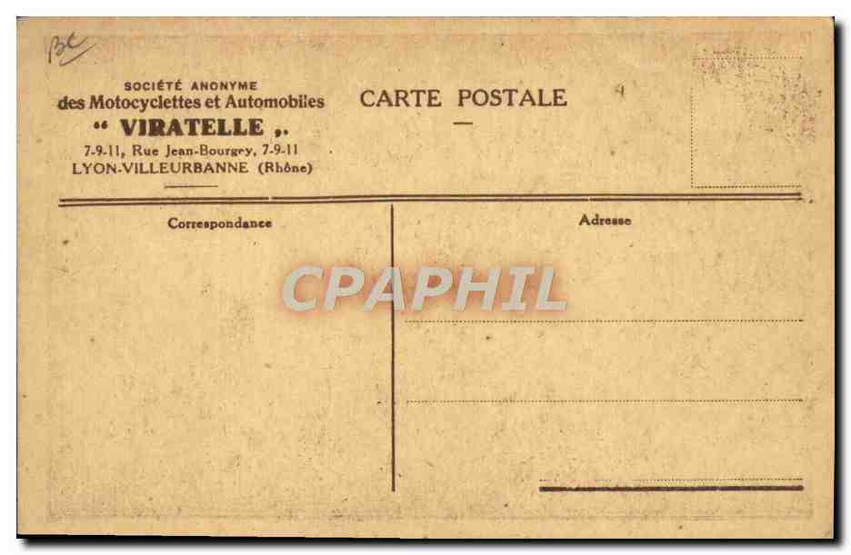 CPA Societe Motocyclettes et automobiles Viratelle Rue de Jean Bourgey Lyon Villeurbanne Moto Side Car — Rückseite