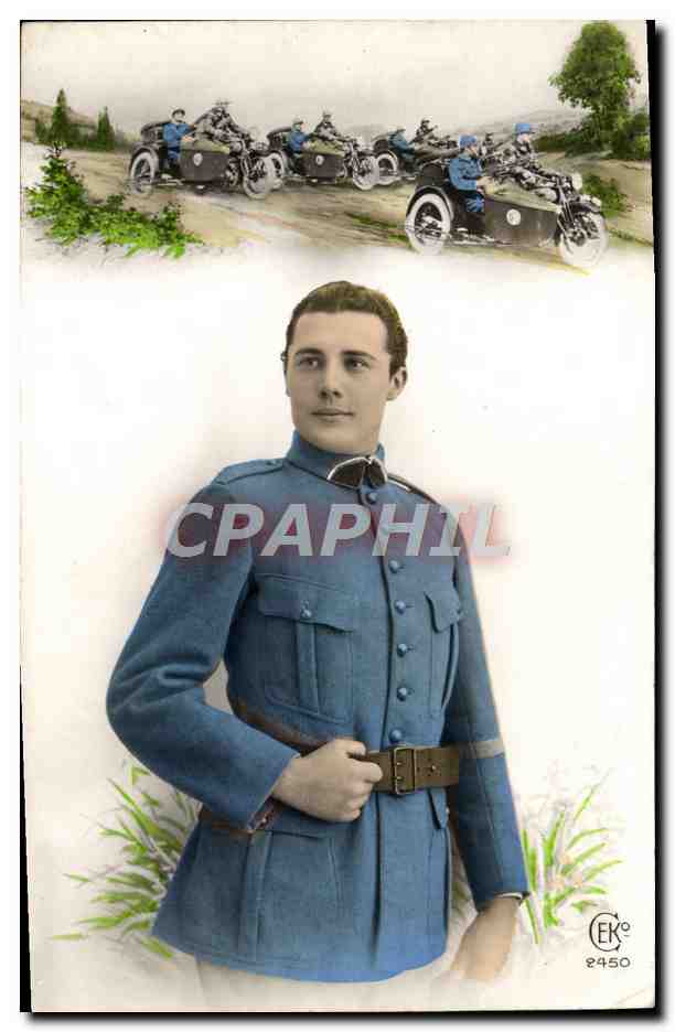 CPA Moto Soldat Militaria Side Car Side-car